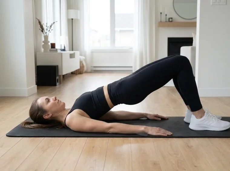Woman doing a glute bridge at home