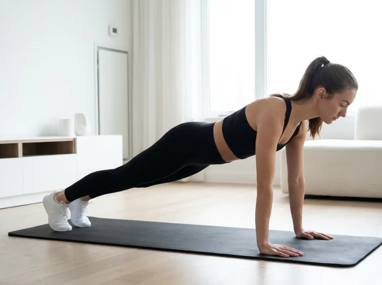 Woman doing a push-up on a mat