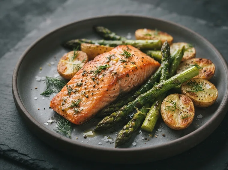 Salmon with asparagus and potatoes